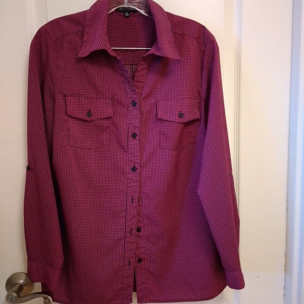 Notations Plum and Black long sleeve blouse